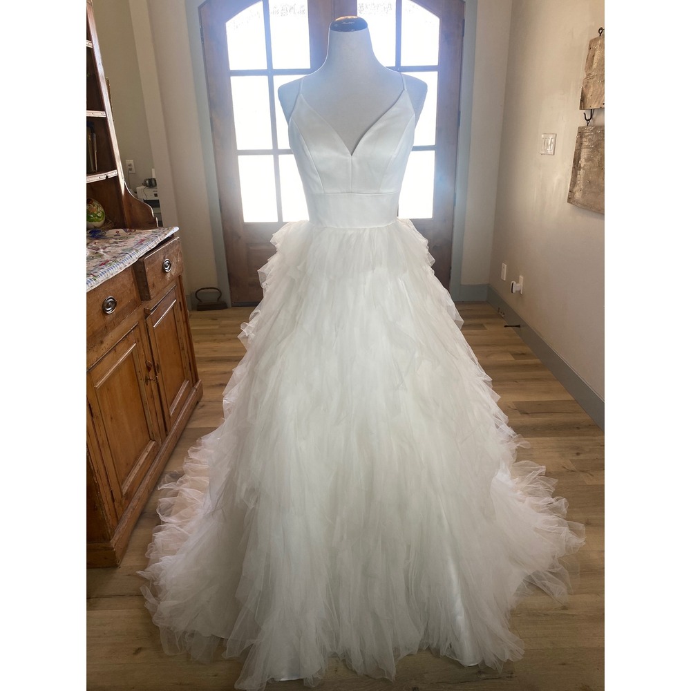 Morilee Madeline Gardner White Satin Tulle Tiered Ball Gown Wedding Dress NWT 4